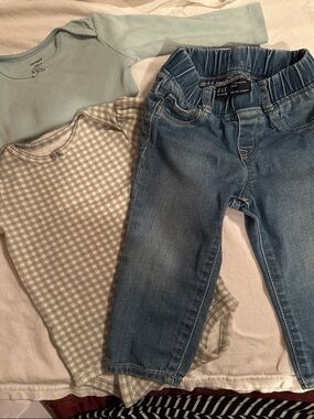 GAP Light Blue, Light Gray & Denim Baby 3-Piece Outfit